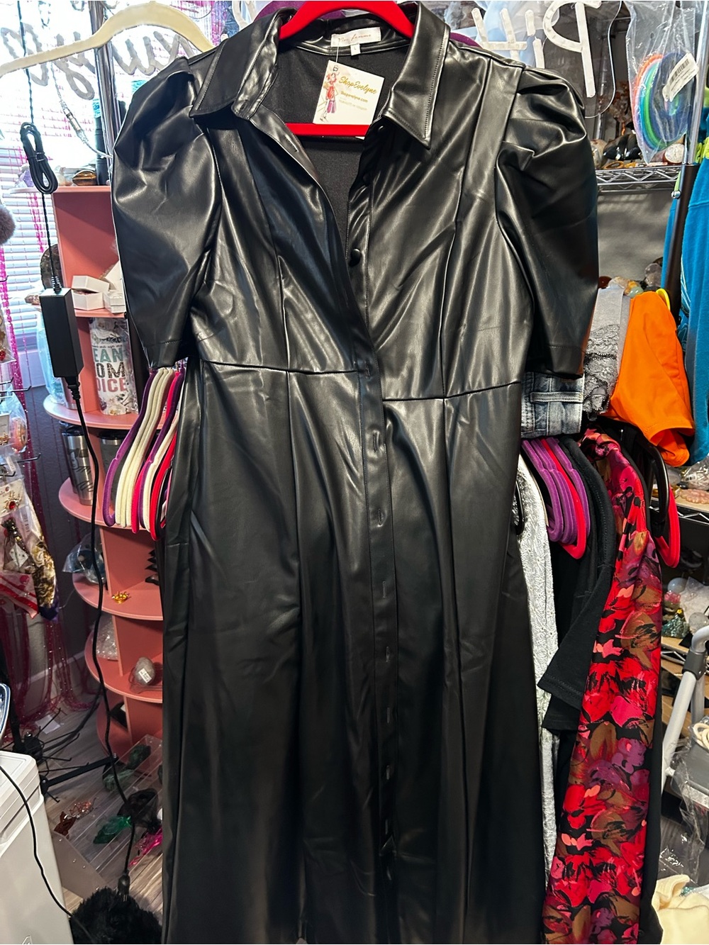 Source Unknown Black Faux Leather Maxi Dress